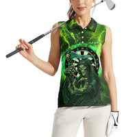 Grim Reaper and Dartboard Darts Women Sleeveless Polo Shirt with Green Lightning Background and Custom Team Name - Wonder Print Shop