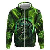 Grim Reaper and Dartboard Darts Zip Hoodie with Green Lightning Background and Custom Team Name - Wonder Print Shop