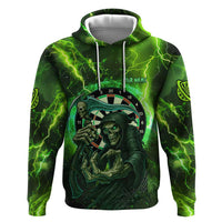 Grim Reaper and Dartboard Darts Zip Hoodie with Green Lightning Background and Custom Team Name - Wonder Print Shop