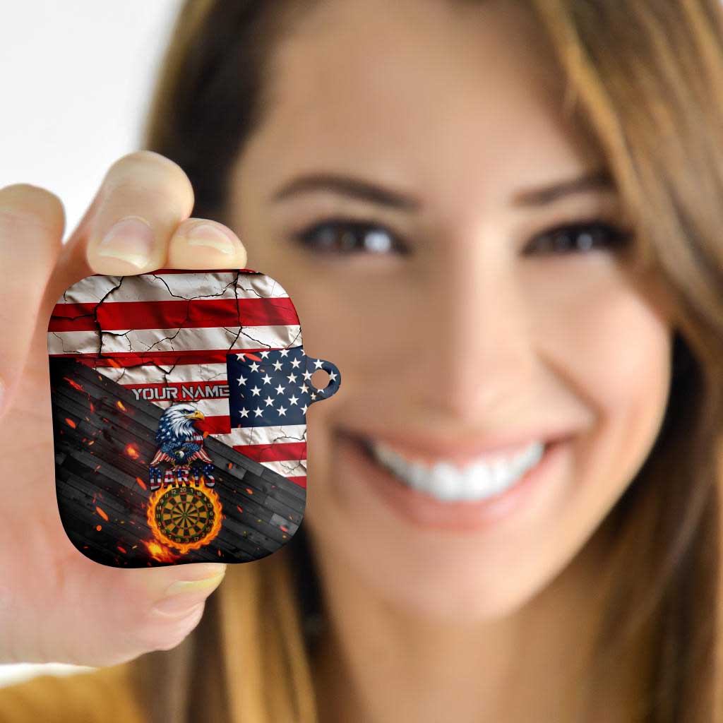 Custom American Flag and Bald Eagle Darts AirPods Case with Flaming Dartboard - Wonder Print Shop