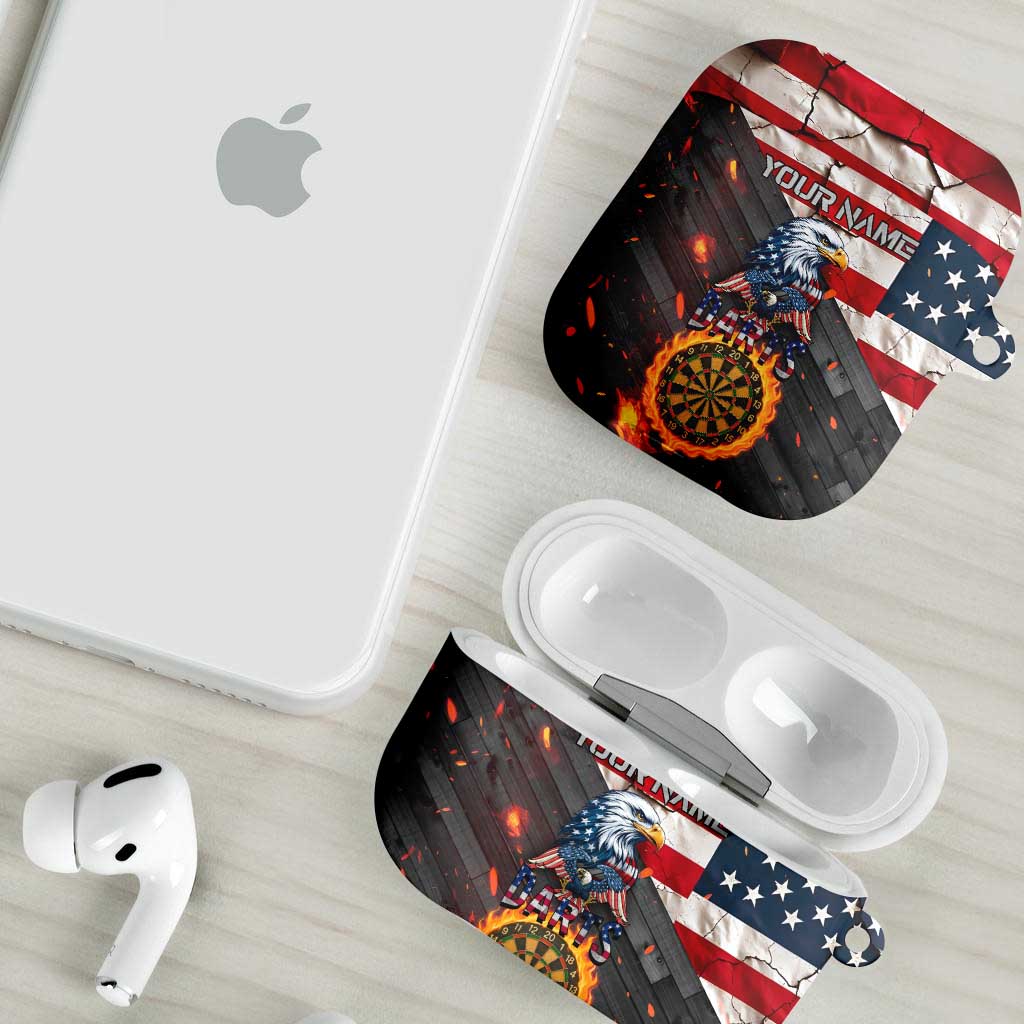 Custom American Flag and Bald Eagle Darts AirPods Case with Flaming Dartboard - Wonder Print Shop