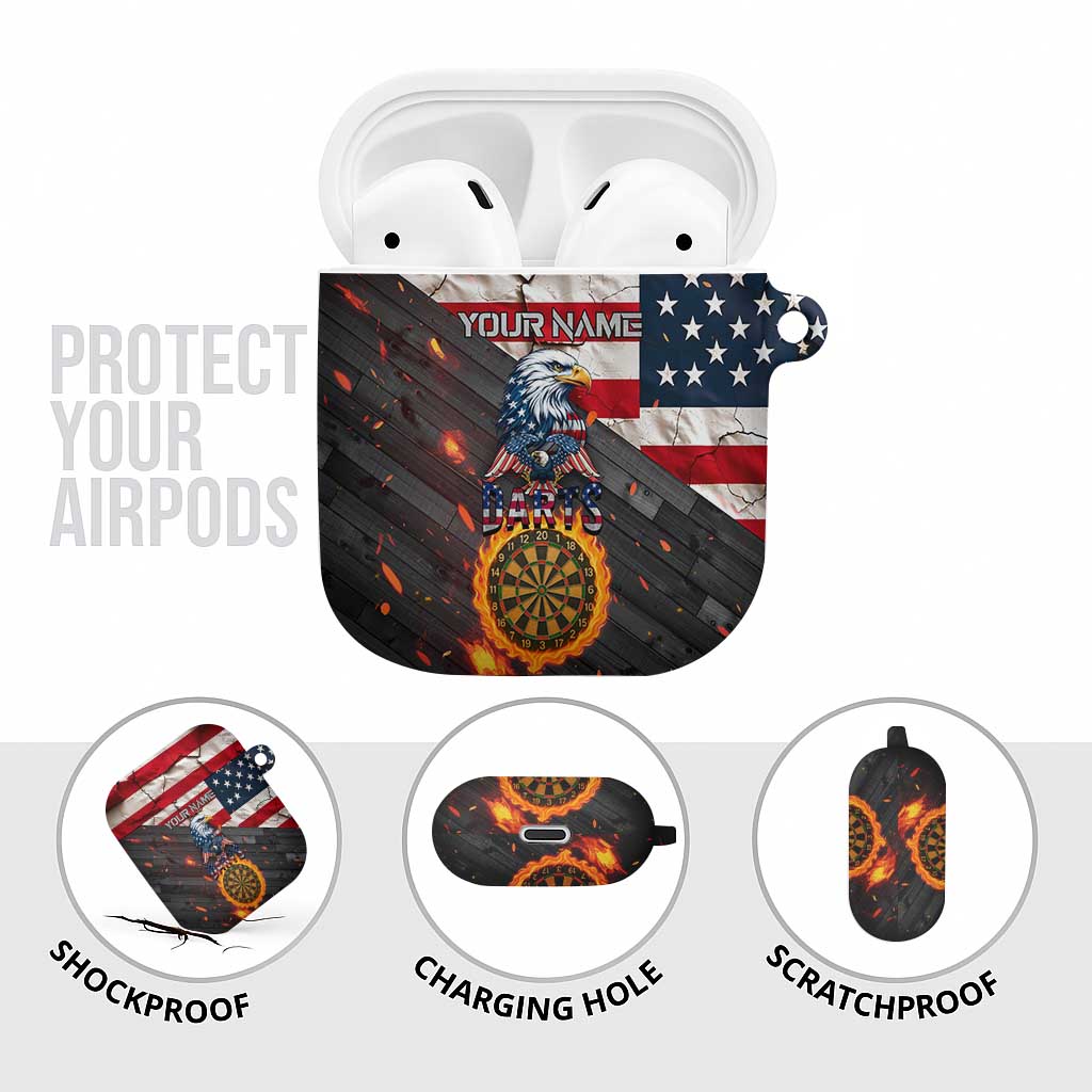Custom American Flag and Bald Eagle Darts AirPods Case with Flaming Dartboard - Wonder Print Shop