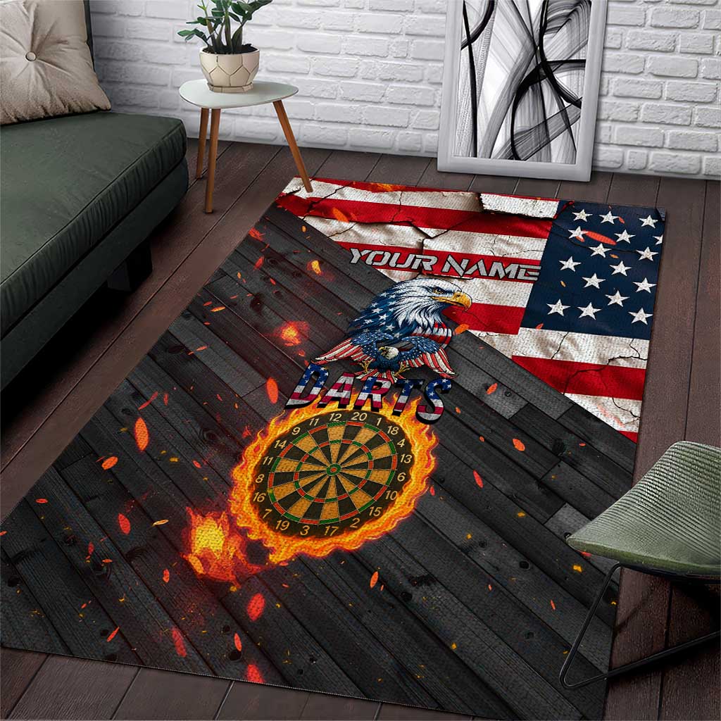 Custom American Flag and Bald Eagle Darts Area Rug with Flaming Dartboard - Wonder Print Shop