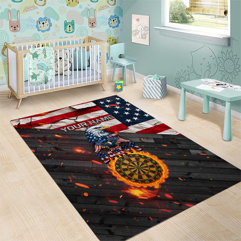 Custom American Flag and Bald Eagle Darts Area Rug with Flaming Dartboard - Wonder Print Shop