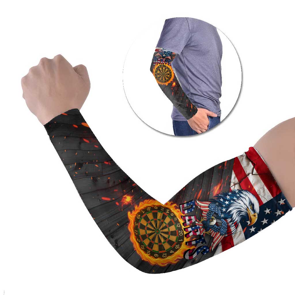 Custom American Flag and Bald Eagle Darts Arm Sleeves with Flaming Dartboard - Wonder Print Shop