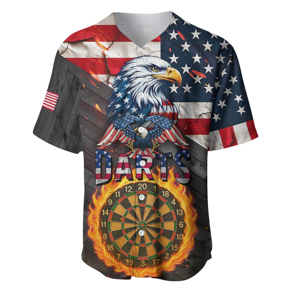 Custom American Flag and Bald Eagle Darts Baseball Jersey with Flaming Dartboard - Wonder Print Shop