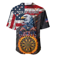 Custom American Flag and Bald Eagle Darts Baseball Jersey with Flaming Dartboard - Wonder Print Shop