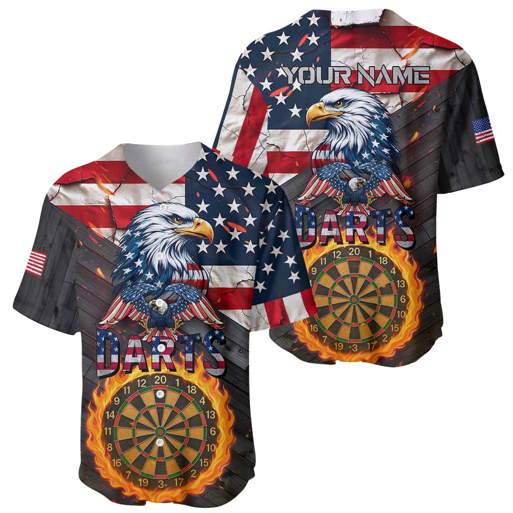 Custom American Flag and Bald Eagle Darts Baseball Jersey with Flaming Dartboard - Wonder Print Shop