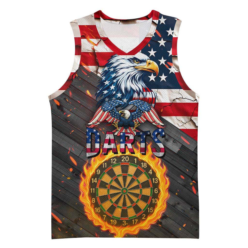 Custom American Flag and Bald Eagle Darts Basketball Jersey with Flaming Dartboard - Wonder Print Shop