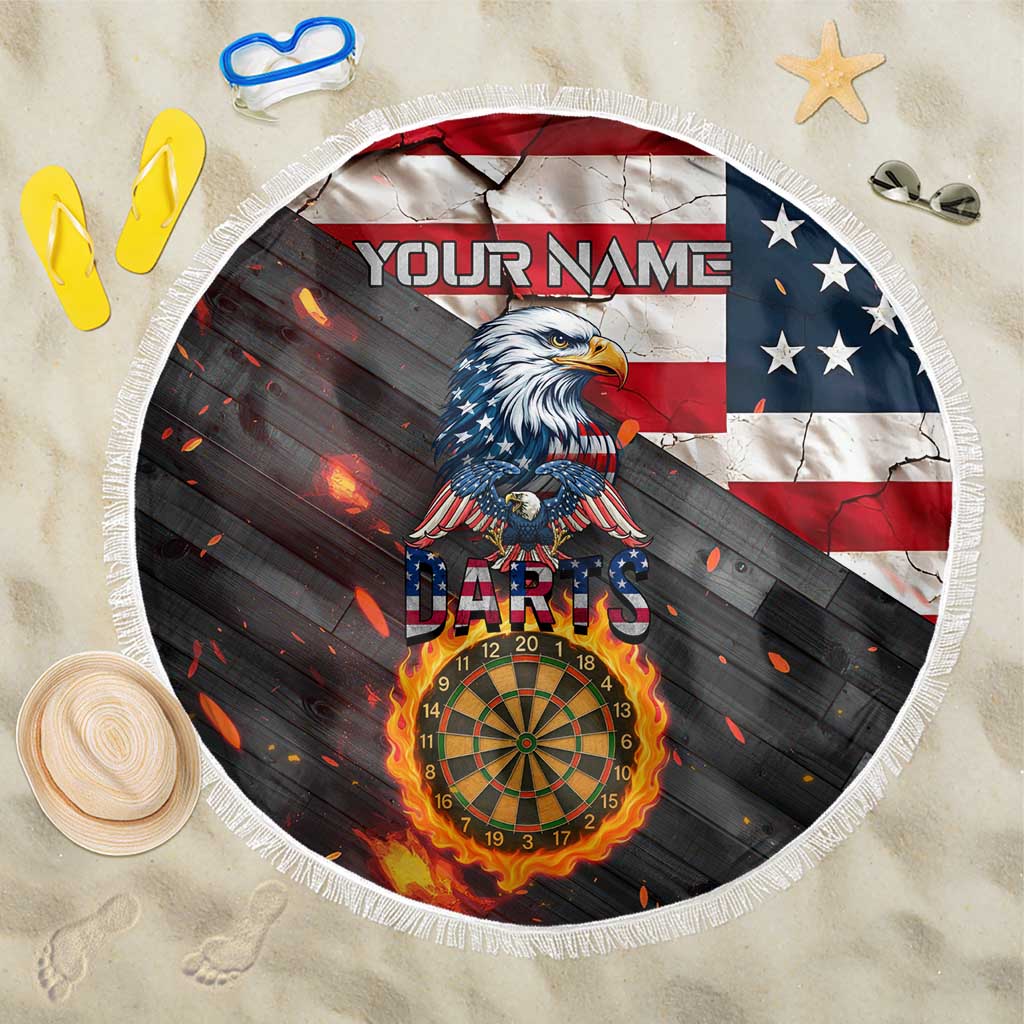 Custom American Flag and Bald Eagle Darts Beach Blanket with Flaming Dartboard - Wonder Print Shop