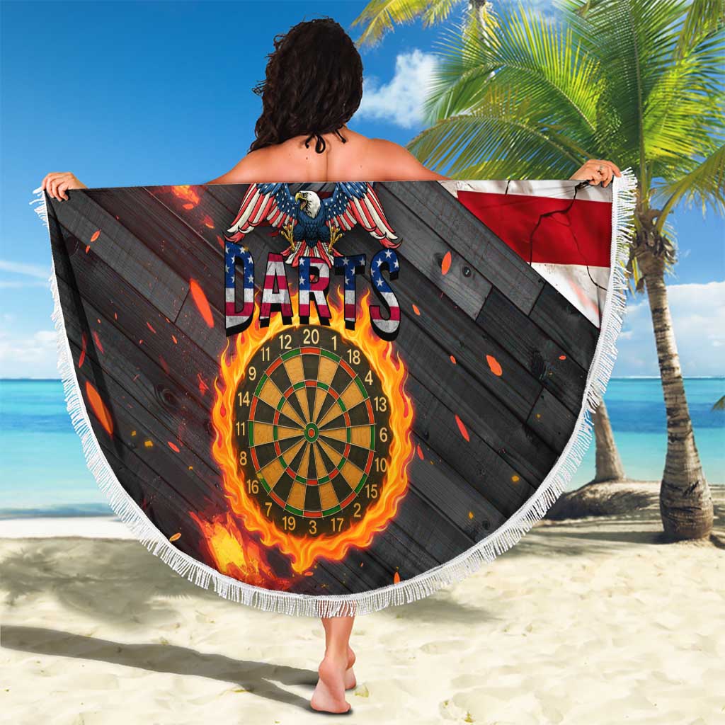 Custom American Flag and Bald Eagle Darts Beach Blanket with Flaming Dartboard - Wonder Print Shop