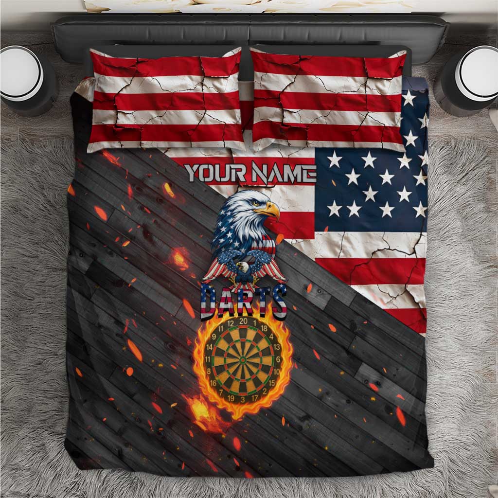 Custom American Flag and Bald Eagle Darts Bedding Set with Flaming Dartboard - Wonder Print Shop