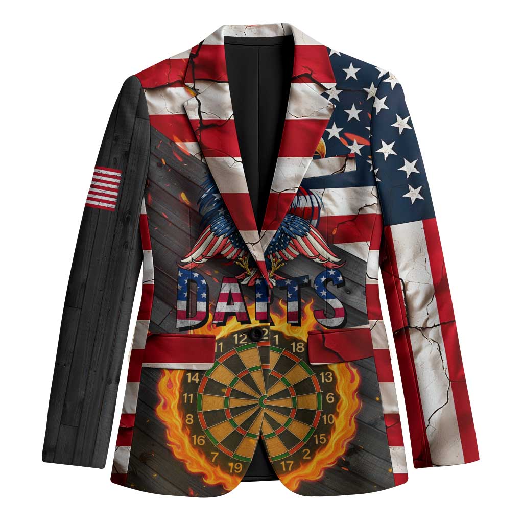 Custom American Flag and Bald Eagle Darts Blazer with Flaming Dartboard - Wonder Print Shop