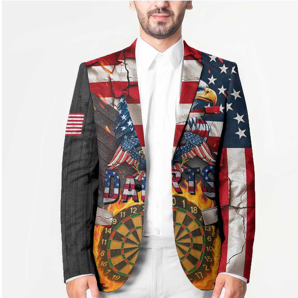 Custom American Flag and Bald Eagle Darts Blazer with Flaming Dartboard - Wonder Print Shop