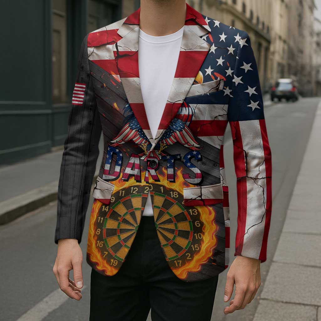 Custom American Flag and Bald Eagle Darts Blazer with Flaming Dartboard - Wonder Print Shop