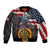 Custom American Flag and Bald Eagle Darts Bomber Jacket with Flaming Dartboard - Wonder Print Shop