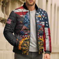 Custom American Flag and Bald Eagle Darts Bomber Puffer Jacket with Flaming Dartboard - Wonder Print Shop
