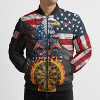 Custom American Flag and Bald Eagle Darts Bomber Puffer Jacket with Flaming Dartboard - Wonder Print Shop