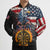 Custom American Flag and Bald Eagle Darts Bomber Puffer Jacket with Flaming Dartboard - Wonder Print Shop