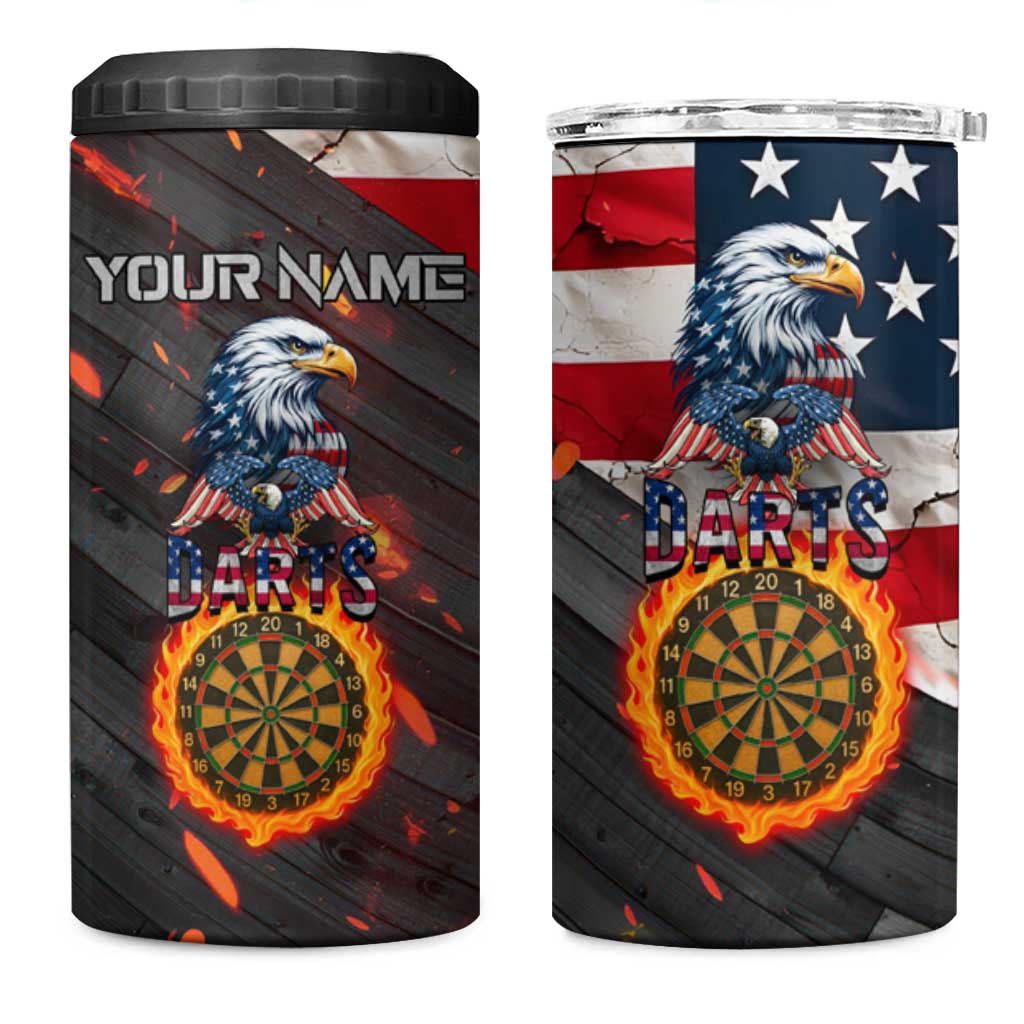 Custom American Flag and Bald Eagle Darts 4 in 1 Can Cooler Tumbler with Flaming Dartboard - Wonder Print Shop