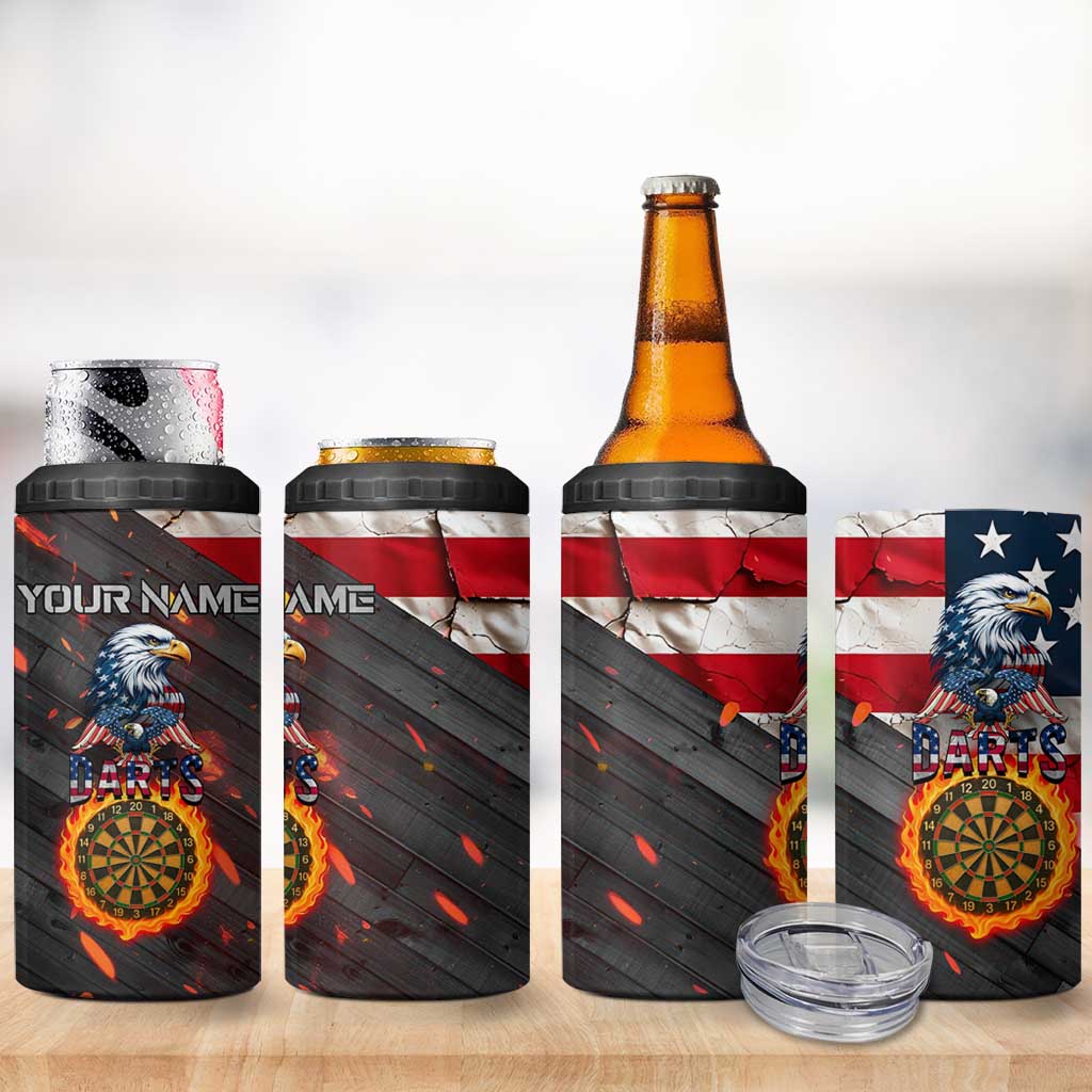 Custom American Flag and Bald Eagle Darts 4 in 1 Can Cooler Tumbler with Flaming Dartboard - Wonder Print Shop