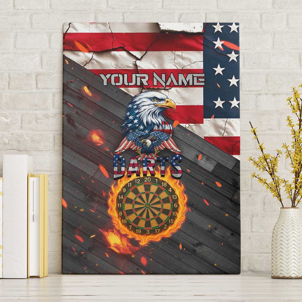 Custom American Flag and Bald Eagle Darts Canvas Wall Art with Flaming Dartboard - Wonder Print Shop