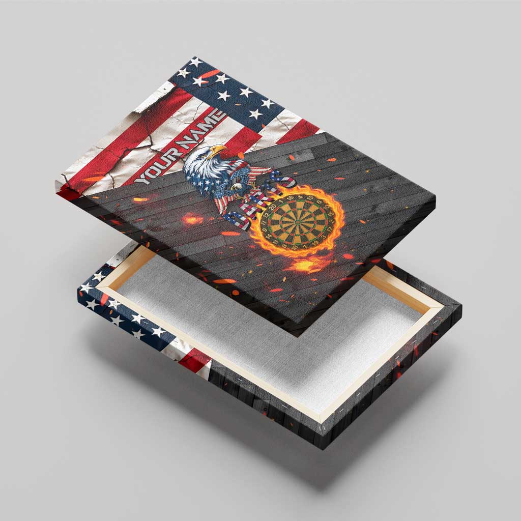 Custom American Flag and Bald Eagle Darts Canvas Wall Art with Flaming Dartboard - Wonder Print Shop