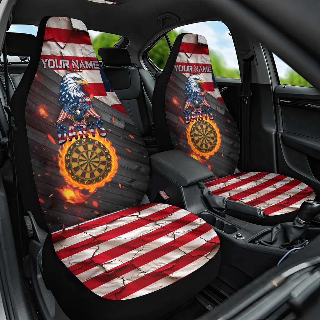 Custom American Flag and Bald Eagle Darts Car Seat Cover with Flaming Dartboard - Wonder Print Shop