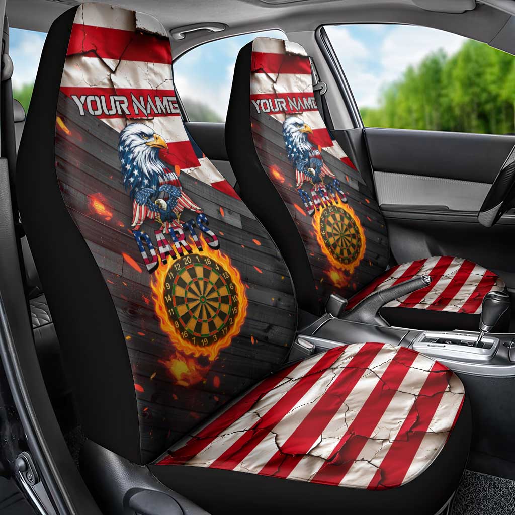 Custom American Flag and Bald Eagle Darts Car Seat Cover with Flaming Dartboard - Wonder Print Shop