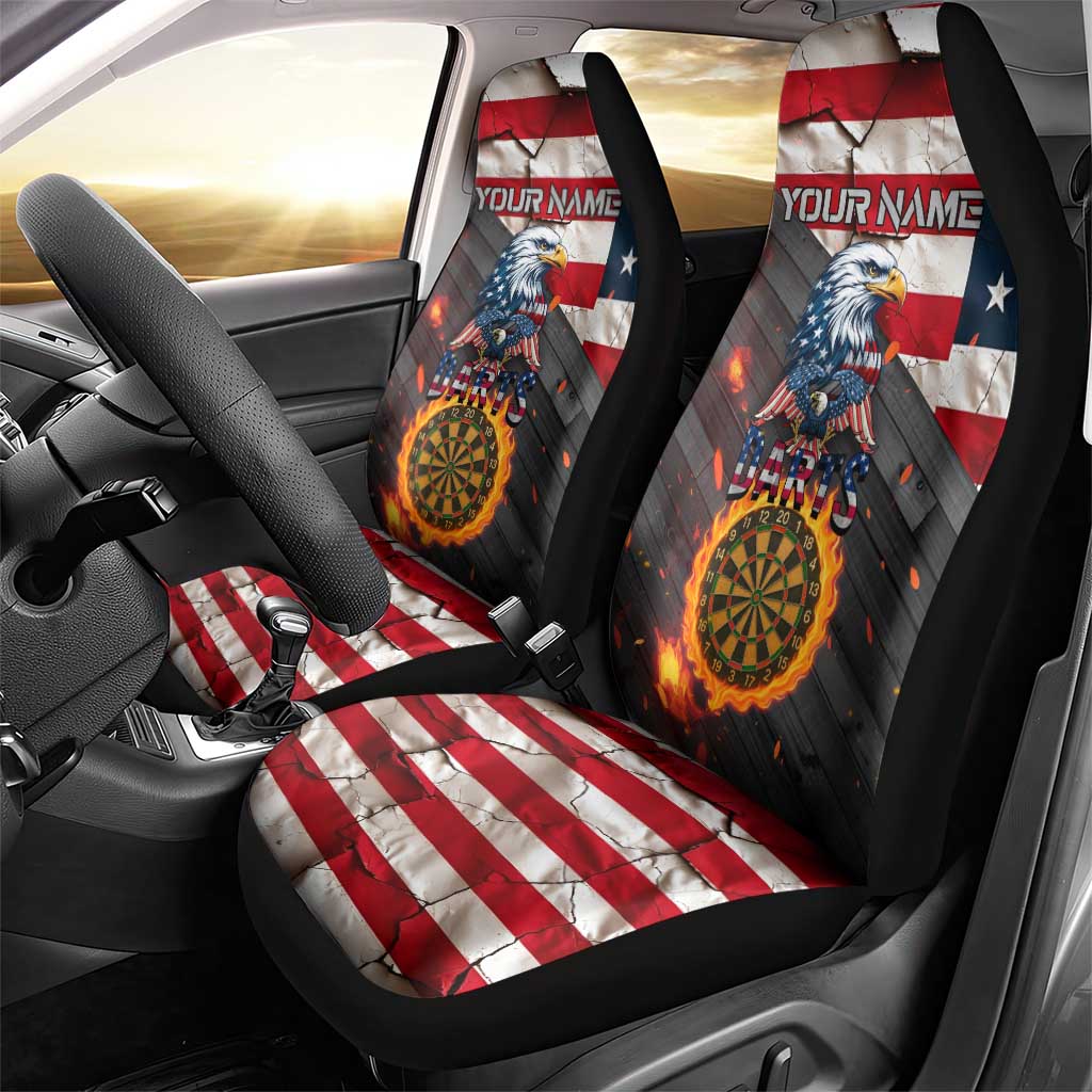 Custom American Flag and Bald Eagle Darts Car Seat Cover with Flaming Dartboard - Wonder Print Shop