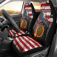 Custom American Flag and Bald Eagle Darts Car Seat Cover with Flaming Dartboard - Wonder Print Shop