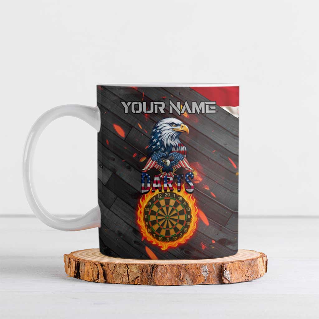 Custom American Flag and Bald Eagle Darts Ceramic Mug with Flaming Dartboard - Wonder Print Shop