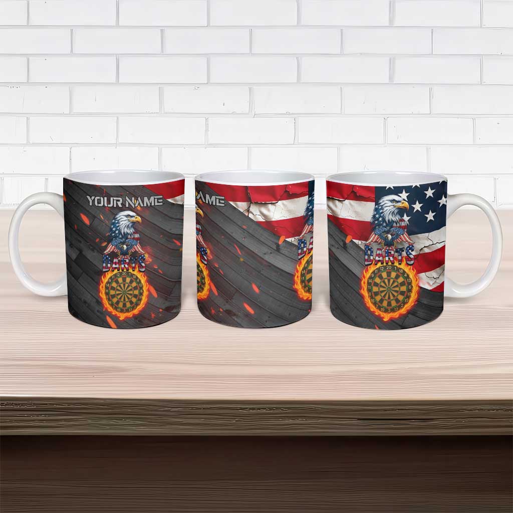 Custom American Flag and Bald Eagle Darts Ceramic Mug with Flaming Dartboard - Wonder Print Shop