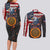 Custom American Flag and Bald Eagle Darts Couples Matching Long Sleeve Bodycon Dress and Long Sleeve Button Shirt with Flaming Dartboard - Wonder Print Shop