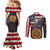 Custom American Flag and Bald Eagle Darts Couples Matching Mermaid Dress and Long Sleeve Button Shirt with Flaming Dartboard - Wonder Print Shop