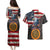 Custom American Flag and Bald Eagle Darts Couples Matching Puletasi and Hawaiian Shirt with Flaming Dartboard - Wonder Print Shop