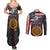 Custom American Flag and Bald Eagle Darts Couples Matching Summer Maxi Dress and Long Sleeve Button Shirt with Flaming Dartboard - Wonder Print Shop
