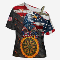 Custom American Flag and Bald Eagle Darts Cross Shoulder Shirt with Flaming Dartboard - Wonder Print Shop