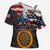 Custom American Flag and Bald Eagle Darts Cross Shoulder Shirt with Flaming Dartboard - Wonder Print Shop