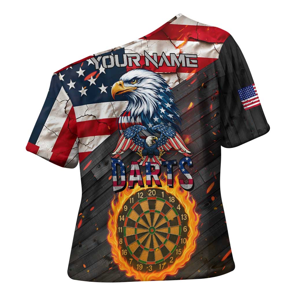 Custom American Flag and Bald Eagle Darts Cross Shoulder Shirt with Flaming Dartboard - Wonder Print Shop