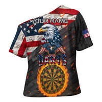Custom American Flag and Bald Eagle Darts Cross Shoulder Shirt with Flaming Dartboard - Wonder Print Shop