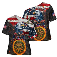 Custom American Flag and Bald Eagle Darts Cross Shoulder Shirt with Flaming Dartboard - Wonder Print Shop