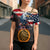 Custom American Flag and Bald Eagle Darts Cross Shoulder Shirt with Flaming Dartboard - Wonder Print Shop