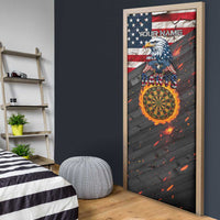 Custom American Flag and Bald Eagle Darts Door Cover with Flaming Dartboard - Wonder Print Shop