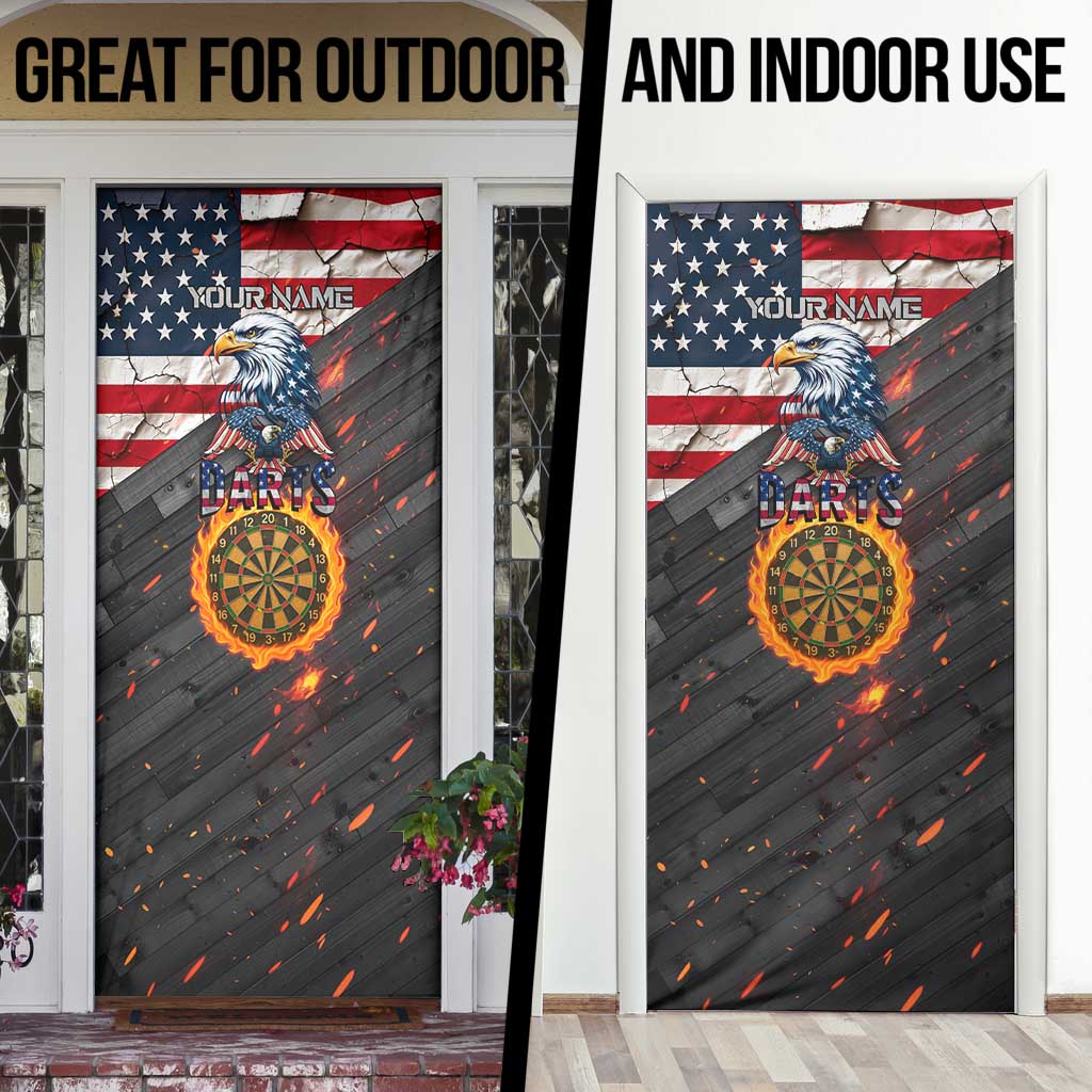 Custom American Flag and Bald Eagle Darts Door Cover with Flaming Dartboard - Wonder Print Shop