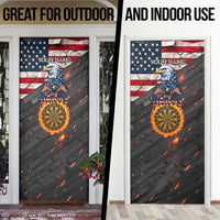 Custom American Flag and Bald Eagle Darts Door Cover with Flaming Dartboard - Wonder Print Shop