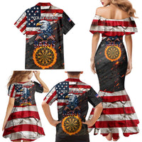 Custom American Flag and Bald Eagle Darts Family Matching Mermaid Dress and Hawaiian Shirt with Flaming Dartboard - Wonder Print Shop