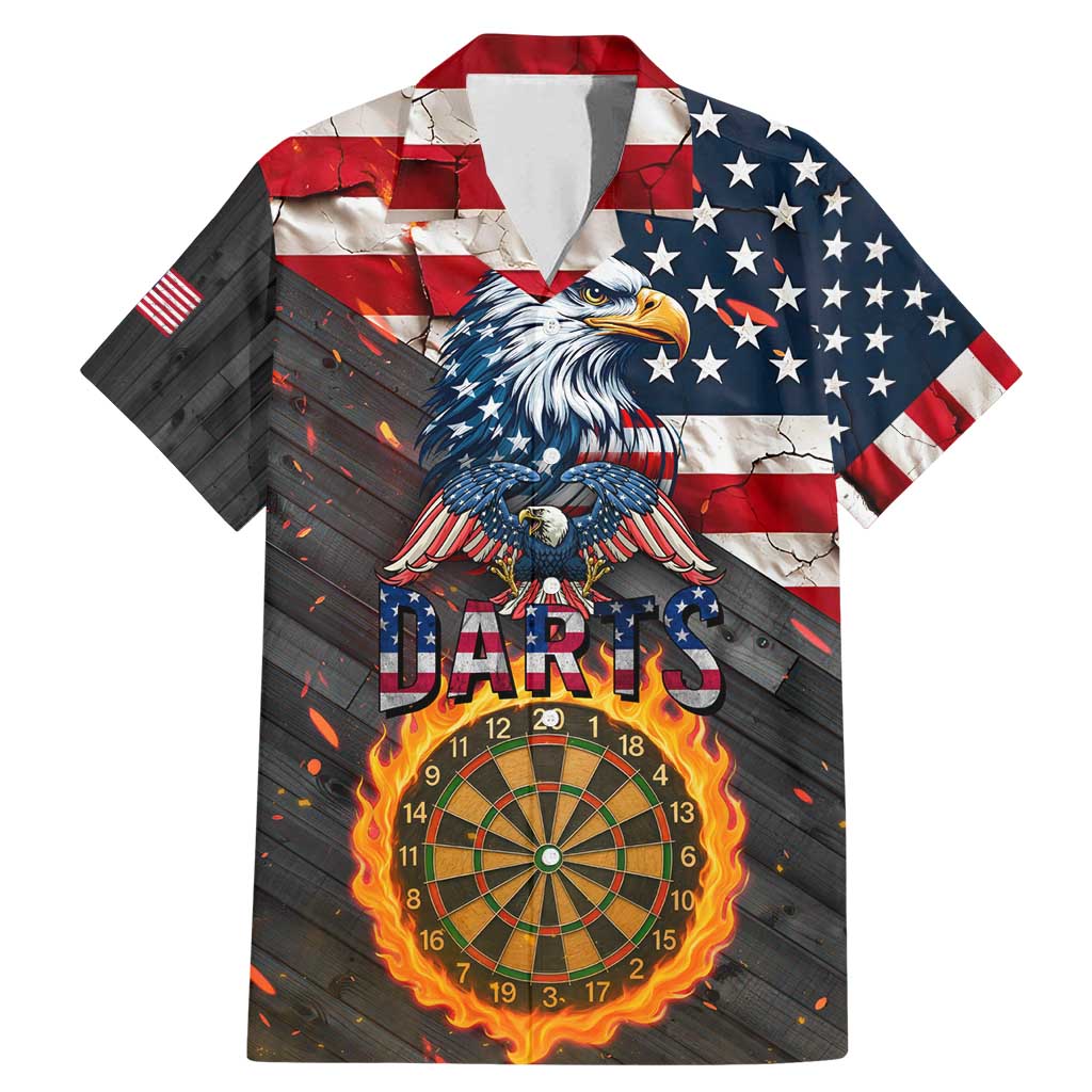 Custom American Flag and Bald Eagle Darts Family Matching Mermaid Dress and Hawaiian Shirt with Flaming Dartboard - Wonder Print Shop