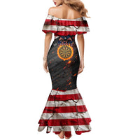 Custom American Flag and Bald Eagle Darts Family Matching Mermaid Dress and Hawaiian Shirt with Flaming Dartboard - Wonder Print Shop