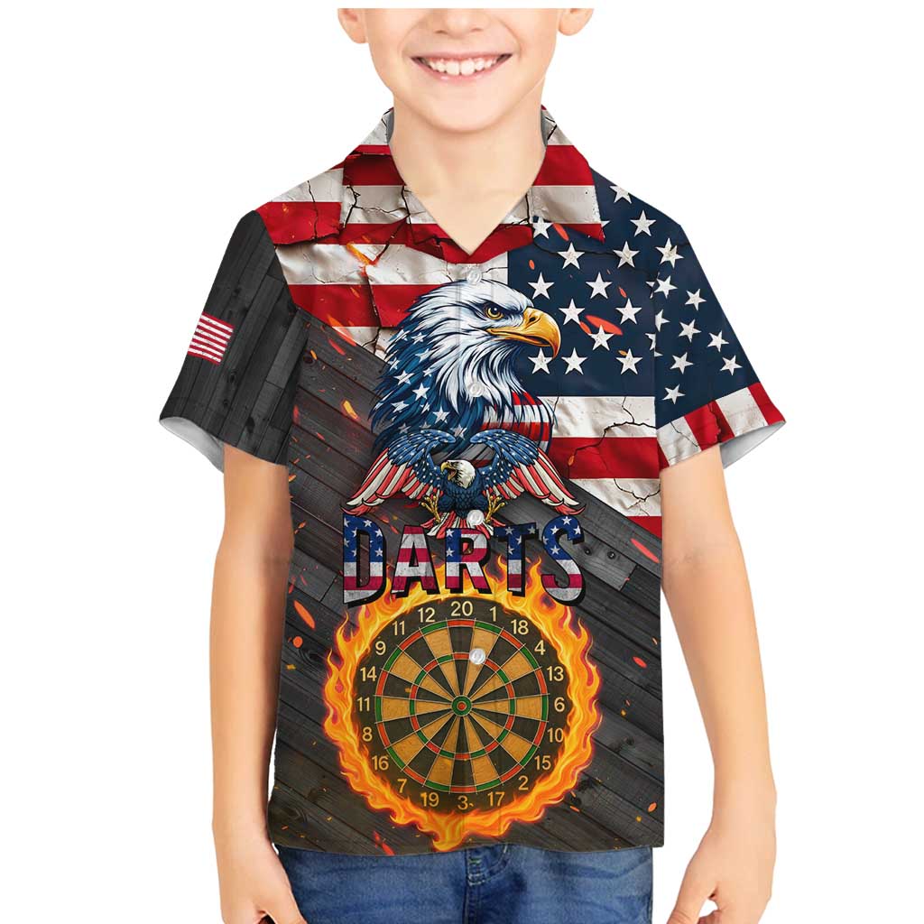 Custom American Flag and Bald Eagle Darts Family Matching Mermaid Dress and Hawaiian Shirt with Flaming Dartboard - Wonder Print Shop